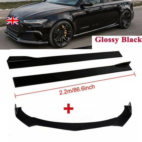 For Audi A3 A4 S3 S4 A5 A6 86.6" 220cm Side Skirts+Front Bumper Lip Spoiler Chin
