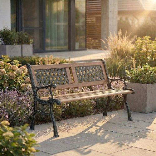 Wooden Garden Bench Twin Cross 3 Seater Solid Pine Outdoor Patio Seat Furniture