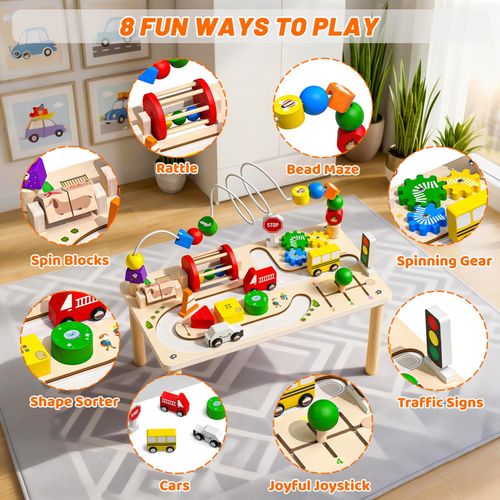 DICAO Baby Activity Table for 1 Year Old Boy Toys, 8 In 1 Montessori Brown  — image 2