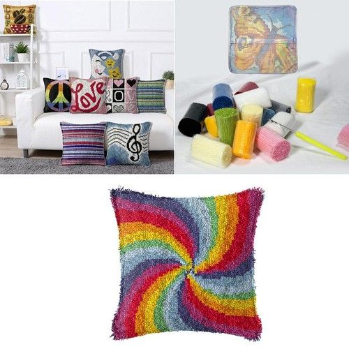 Latch Hook Rug Kits DIY Pillow Mat Cushion Rug Making for Kids Adults Beginners