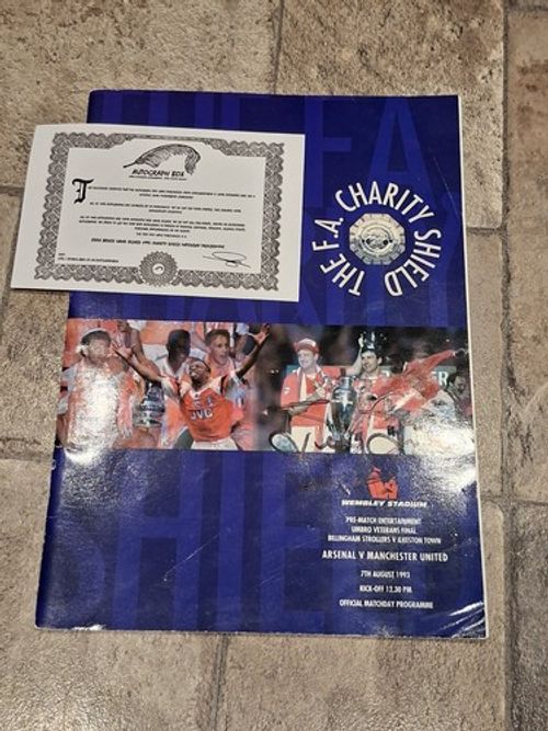 Steve Bruce Signed With COA, 1993 Charity Shield Programme,  Arsenal V Man Utd