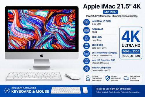 Apple iMac 21.5" 4K Mid 2017 Intel Core i7-7700 3.60 1TB HDD + 28GB SSD 8GB RAM