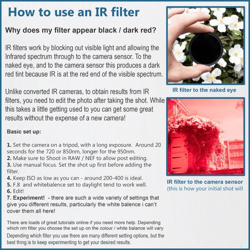 Infrared IR Camera Filter R72 720nm R85 850nm R95 950nm 49 52 58 67 72 77 82mm — image 4