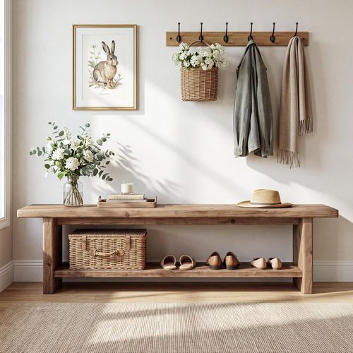 70.87” Farmhouse Solid Wood Entryway Bench with Shoe Storage Shelf for Hallway — image 6