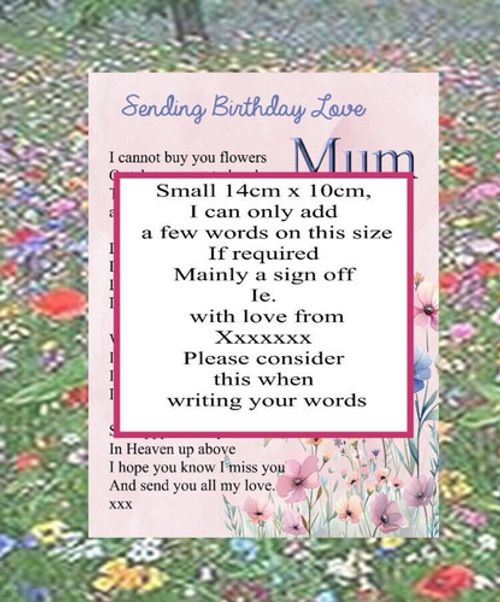 Mum Birthday Memorial Grave Card Mum Memorial Card Mum in Heaven Graveside f116