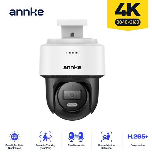 ANNKE PoE 4K Pan /Tilt IP Camera Full Color Night Vision Two-Way Audio H.265+