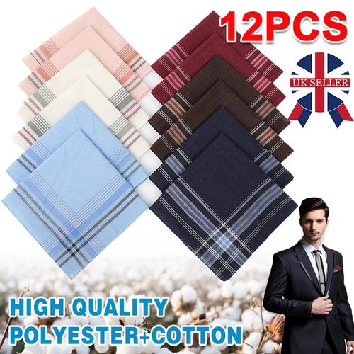 12PCS Men's Handkerchiefs Large Cotton Hankies Premium Soft Gents Hankies UK — image 12
