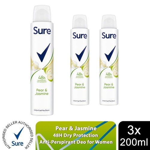 Sure Women Deodorant Spray Pear & Jasmine with 48Hrs Protection 200ml, 3 Pack