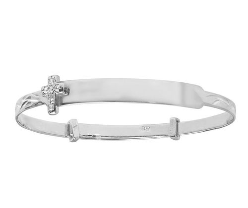 Personalized 925 Sterling Silver Christening Baby Bangle D/C Cz Cross Engravable — image 17