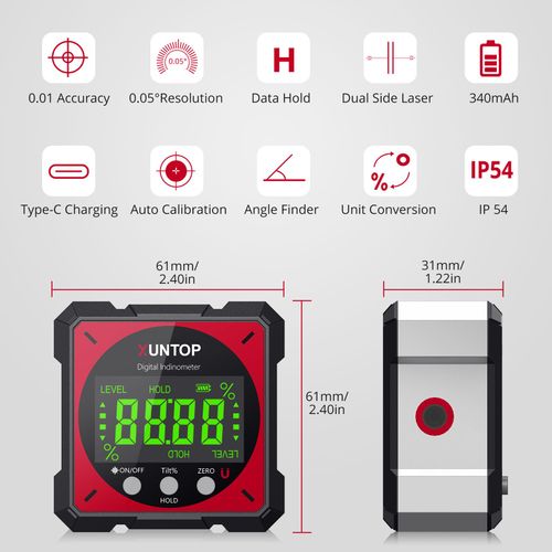 USB Digital Angle Finder Level Box 4-Side Magnetic Laser Protractor Gauge — image 1