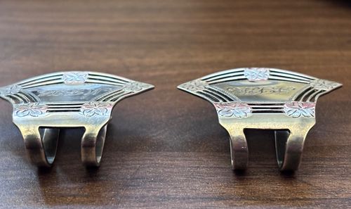 VTG/ANT WEBSTER STERLING SILVER PIERCED NAPKIN CLIPS ENGRAVED INITIALS — image 4