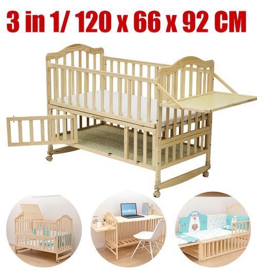 Wooden Baby Crib Bedside Cot 3-in-1 Safe Crib Next to Me From Birth Adjustable — image 1
