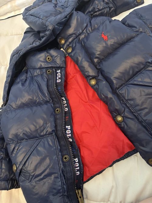 Ralph Lauren Polo Puffer Jacket Hooded Zip 12M Blue/Red Embroidered Logo — image 6