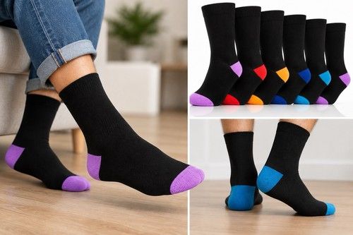 Mens Cotton Rich Casual Socks 6 Pairs Black Colour Heel Toe UK 6-11 EU 39-46