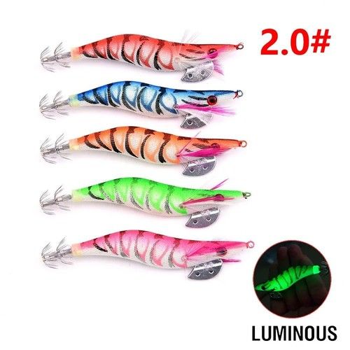 5Pcs Luminous Squid Jigs Hook Saltwater Lures Shrimp Octopus Lure Laser Jig UV