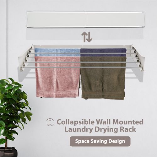 2 x 100CM Wall Mounted Airer Towel Drying Rack Extendable Folding Clothes Dryer — image 2