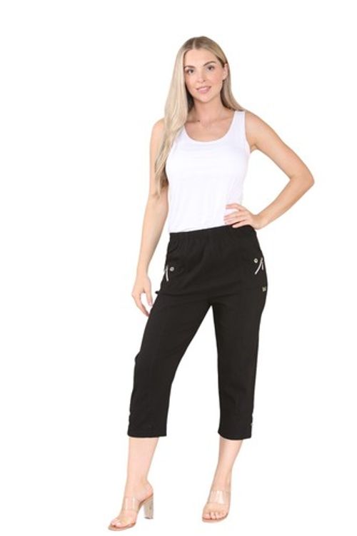Ladies Summer Three Quarter Stretch Fit Elasticated Trousers Cropped 3/4 Pants