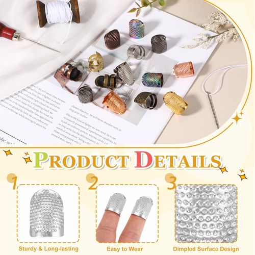Sewing Thimble, 8 Pcs Metal Thimbles Adjustable for Hand Sewing, Silver — image 3