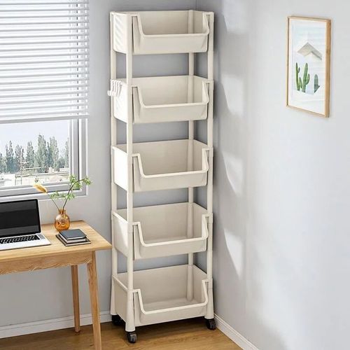 5 Tier Storage Trolley Cart On Wheels Kitchen Rolling Organizer Rack Room White — image 1