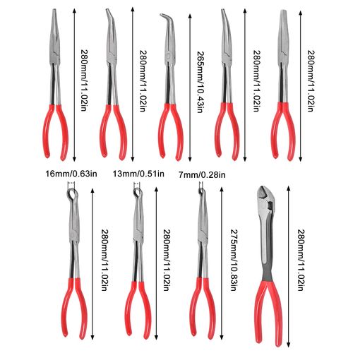 9pcs Extra Long Nose Reach Bent Straight Side Cutter Pliers Plier Set 11" UK — image 2