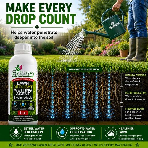 Greena Lawn Drought Wetting Agent 1L (2,000 sq m) Grass Rescue Treatment UK Made
