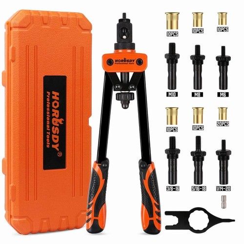 14" Professional Hand Rivnut Nut Thread Riveter Gun Repair Tool Kit 7 Mandrels