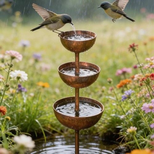 Metal Bird Bath Bird Water Dispenser Garden Rain Catcher Bird Feeding Station
