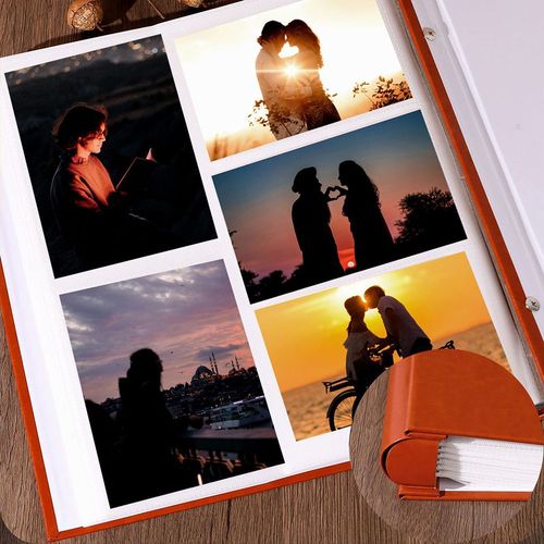 5Inch Photo Album 500 Photos Large Capacity Slip Pockets PU Leather Cover Orange — image 7