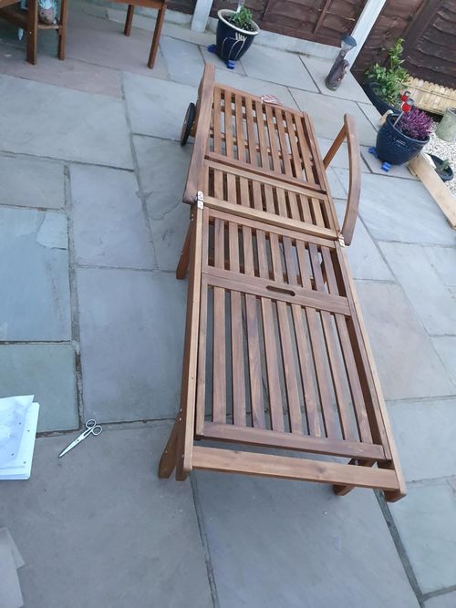 Wooden Sun Lounger Chaise 4 Level Reclining Sunbed Folding Garden Chair W Wheels — image 7
