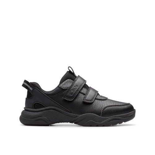 Clarks Boys,Kids Unisex Feather Shine Kid Black Trainers,Riptape,School Shoes