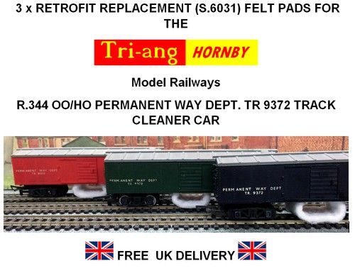 3 x Replacement Track Cleaning Felt pads for Tri-ang Hornby R.344 Track Cleaner