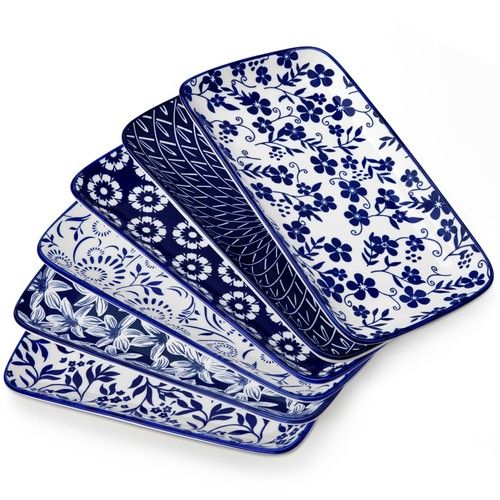 vancasso 8.5"/9.5" Porcelain Sushi Plates Set of 6 Blue and White Serving Plates