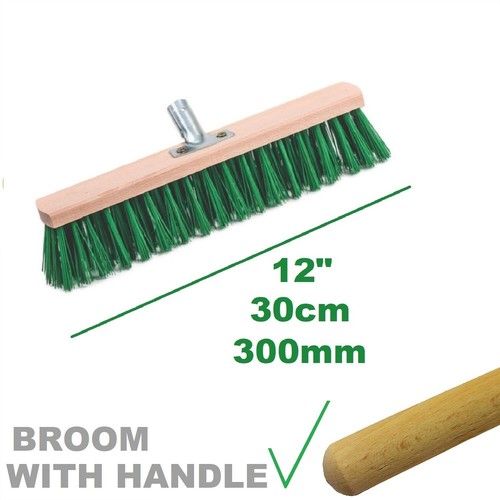 Heavy Duty Stiff Garden Broom Head and Handle Outdoor Sweeping Yard Brush GREEN