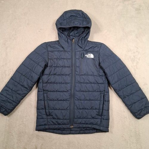 The North Face Puffer Jacket Boys Medium Blue Hooded Quilted Winter Coat