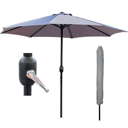 Garden Table Parasol Patio Crank Handle Umbrella Sun Shade Waterproof Grey 2.7M
