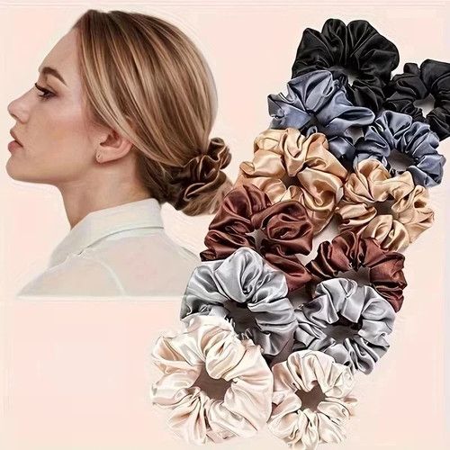 Silk Hair Scrunchies for Women & Girls – Soft Elastic Hair Bands (Pack of 12).