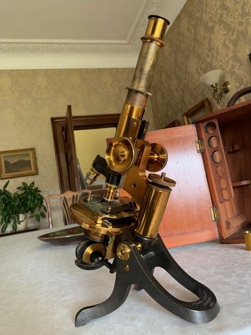 Antique Henry Crouch Histological Brass Microscope - circa 1887, Cased — image 12
