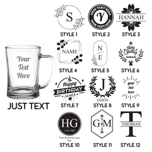 Personalised Engraved Glass Your Own Customised Text Etched Glassware Drink Gift