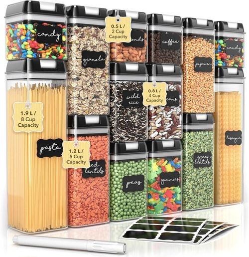 14Pc Airtight Food Storage Container Set Clear Kitchen Pantry Canisters