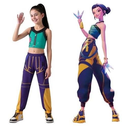 Kids Girls KPop Demon Hunters Costume Rumi Zoey Cosplay Fancy Dress Wigs Outfits