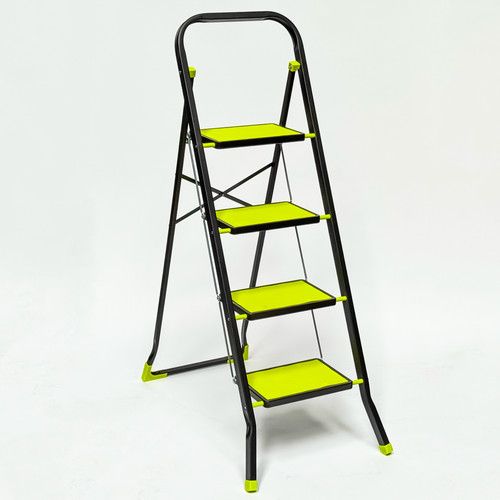 4 Step Steel Ladder Foldable Safety Step Stool 150kg Heavy Duty Anti-Slip Treads