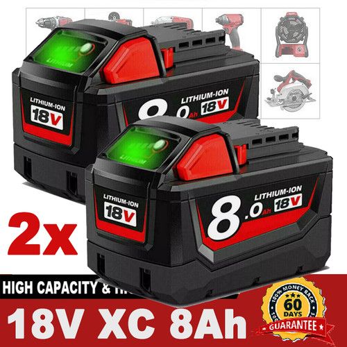 2X 18V 8.0Ah High Capacity Li-ion Battery For Milwaukee For M18 18V 48-11-1860