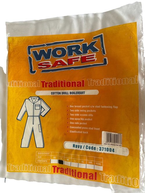 WORKSAFE NAVY COTTON DRILL BOILERSUIT SMALL  CONCEALED STUD FRONT REGULAR LEG — image 2