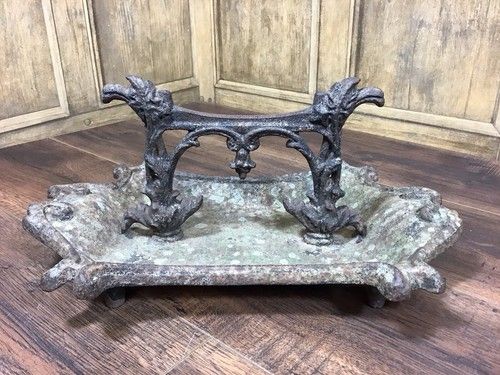 ANTIQUE VICTORIAN GOTHIC CAST IRON BOOT SCRAPER, SCOLLS & FOLIAGE DESIGN 19thC