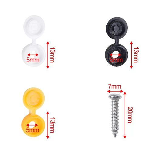 6 x NUMBER PLATE CAR FIXING FITTING KIT SCREWS & CAPS HINGED BLACK YELLOW WHITE — image 10