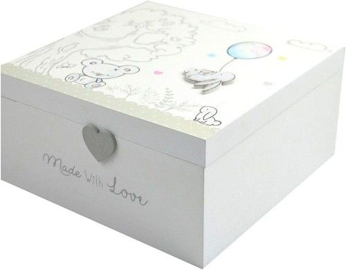Elegant White Wooden Keepsake Box with Heart Detail - Perfect for Baby Memories