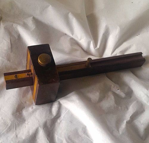 Wood & Brass Mortise Style Marking Gauge, Locking Thumb Screw, Brass Inlay