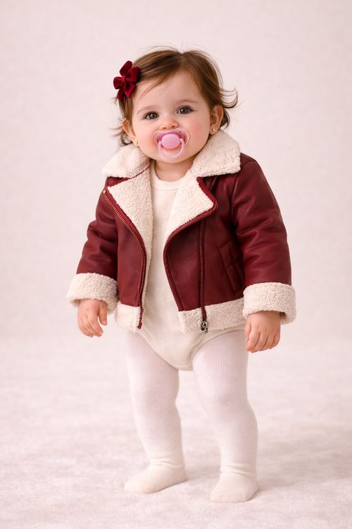 Jacket Baby Girl 6–9M Red Faux Leather Sherpa Lined Winter Coat — image 6