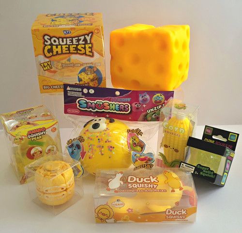 KTL Squeezy Cheese Yellow Squishy Tactile Squeeze Toy + Yellow Bundle