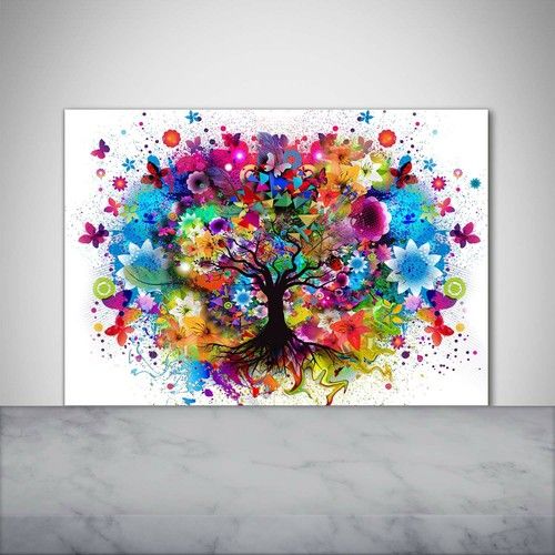 Tulup Kitchen Glass Splashback 100x70 Colorful tree